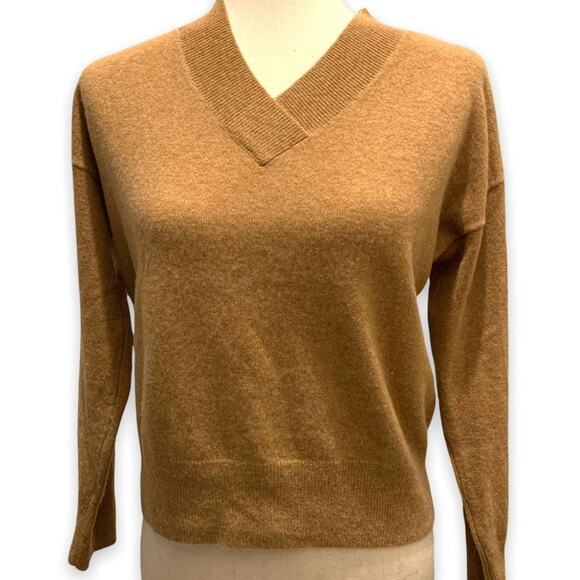 Madewell 100% cashmere sweater size Small mustard yellow gold V neck - Picture 2 of 10